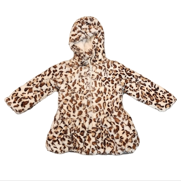 American Widgeon soft faux fur leopard print zip hooded coat. - Picture 1 of 16
